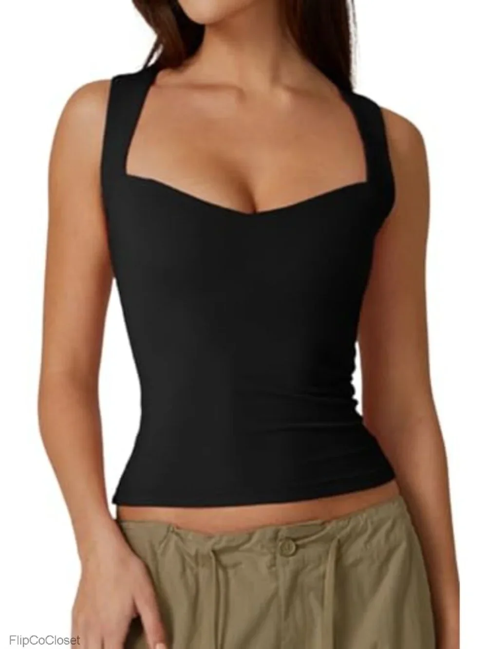 Sleeveless Sweetheart Neck Crop Tank Top Form-Fitting High Stretch